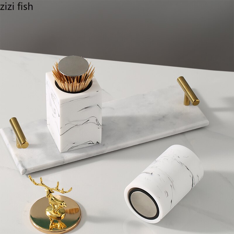 Resin Toothpick Boxes Squeeze Cotton Swab Toothpick Storage Container Stainless Steel Lid Home Portable Cotton Swab Storage Jars