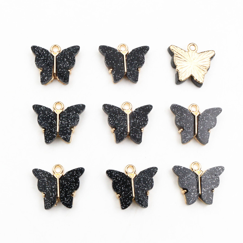 10 Uds. De 14x16mm acrílico mariposa encantos colgante de aleación de Metal para collar pulsera DIY accesorios de fabricación de joyas: Zinc negro plateado