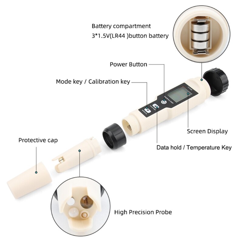 Nyeste yy -400 4 in 1 ph/ orp /h2 & tem meter digital dydrogen ion concentration tester til akvarium, swimmingpool, drikkevand