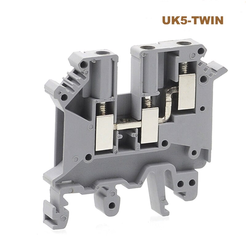 2Pcs Din Rail Dual Row Screw Terminal Blocks UK5-TWIN Morsettiera Electrical Wire Double Terminals Block Connector 32A 4mm2