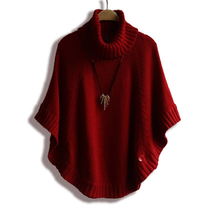 Kvinders kapper og ponchoer kvinder sjal kappe frakke bat ærme turtleneck sweater efterår og vinter kappe plus størrelse