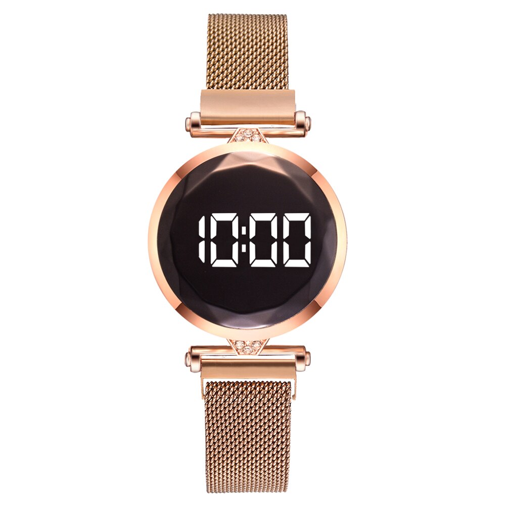 Mesh band led digitaal elektronisch horloge dames quartz polshorloge sieraden band horloge analoog polshorloge: Roségoud