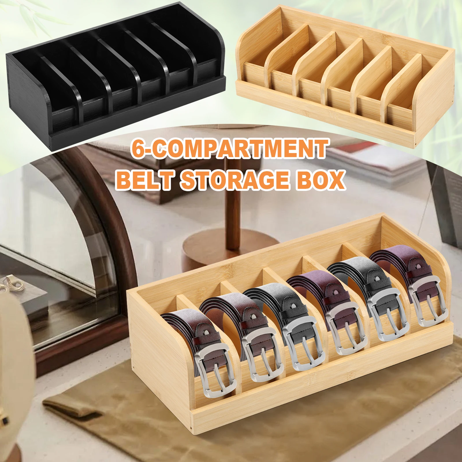 Bamboo 6 Grids Belt Organizer Tie Storage Box Watch Storage Display Box
Wardrobe Accessories Supplly Storage Box for Men Women
