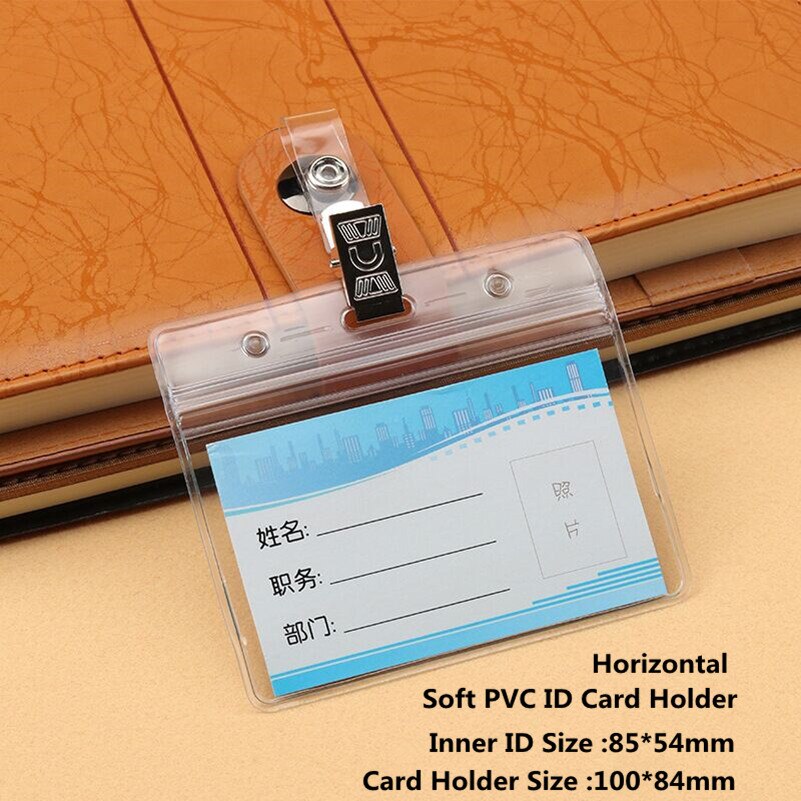 Heavy Duty Clear Transparent Plastic PVC Vertical ID Card Name Badge Holder Sleeve Pouch with Waterproof Type Resealable Zip: Soft PVC Horizontal
