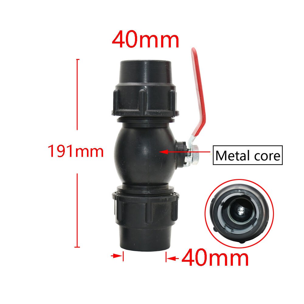20/25/32/40/50/63Mm Plastic Waterleiding Snelkoppeling Tap Pe Buis koppeling Farm Plastic Metalen Kern Kogelkraan Fittings: 40mm
