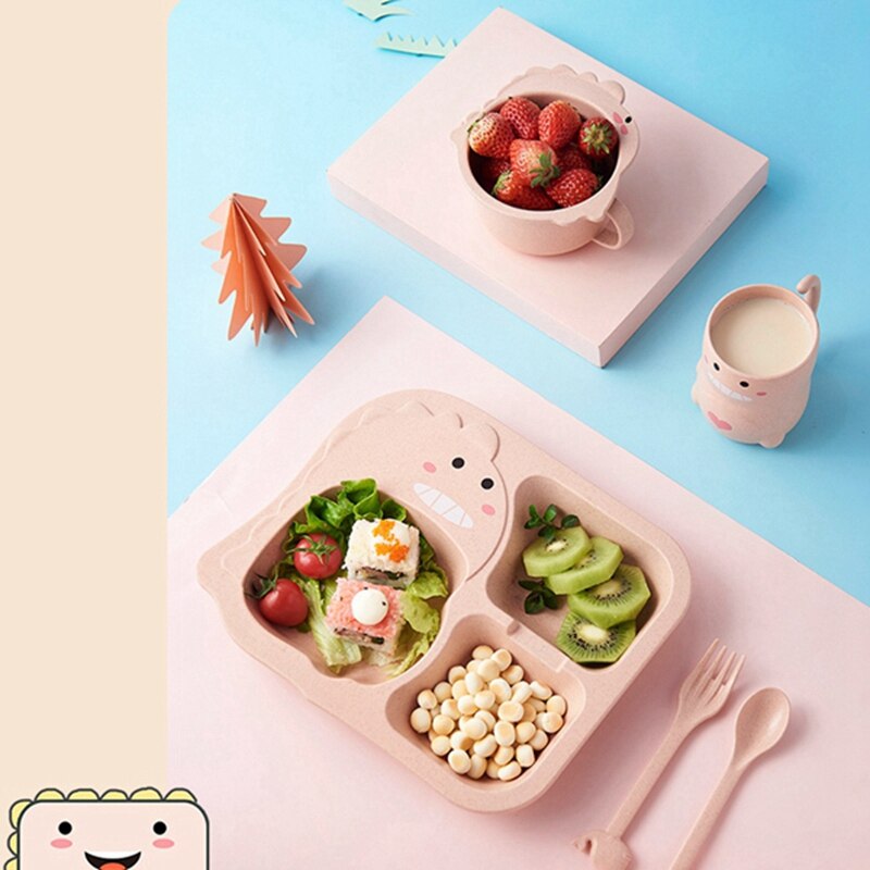 6 Pcs Baby Dinosaur Tableware Children's Cartoon Feeding Dishes