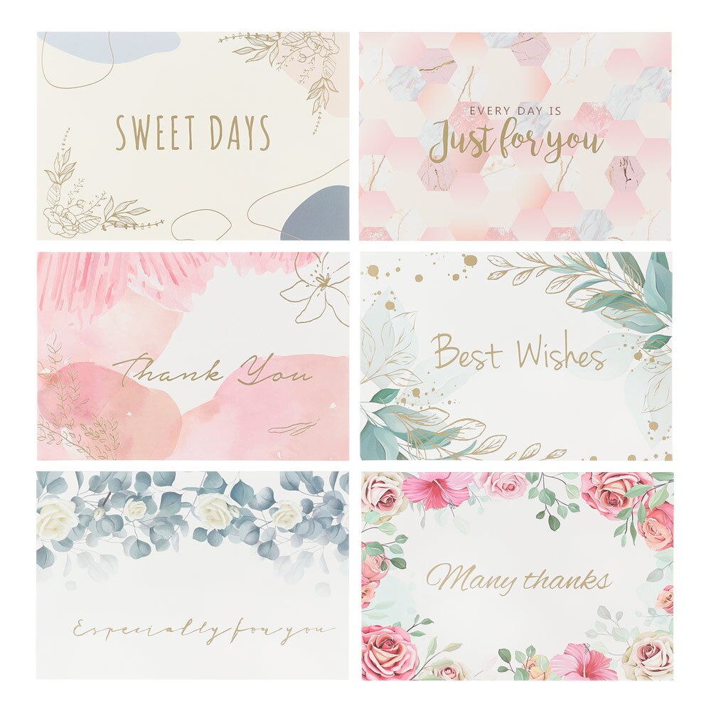 Cartes de remerciement en feuille d'or, lot de 4/6 cartes d'invitation à motifs floraux avec enveloppes, autocollants vierges, cartes postales pliantes: 6Pcs-type 2