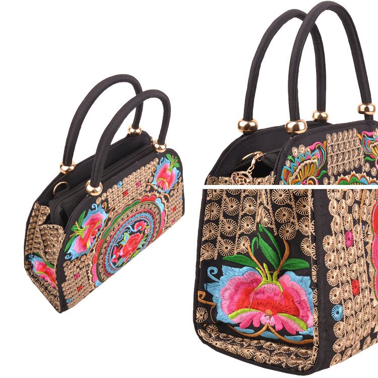 Vintage geborduurde multifunctionele boodschappentassen nationale bloemenborduursels dames schouder- en handtassen bohemian kleine draagtas