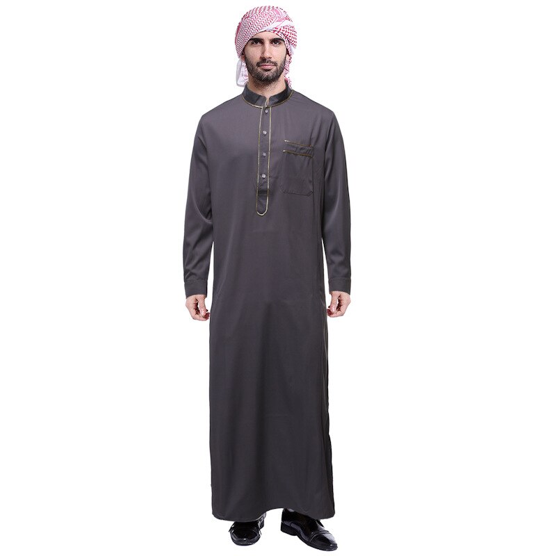 Katoen jubba thobe islamitische toga gewaad tuniek jurk volledige mouwen voor mannen arabië moslim abaya saudi kaftan ikaaf gouden kraag