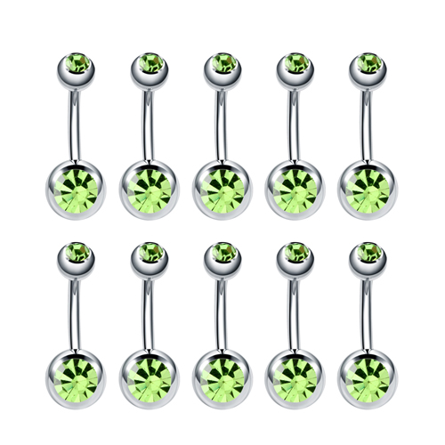 10 stuks/lot roestvrijstalen navelpiercings met strasssteentjes, navelringen, ombligo-balletjes, nombril-buikpiercings, sexy lichaamssieraden: Puur gouden kleur
