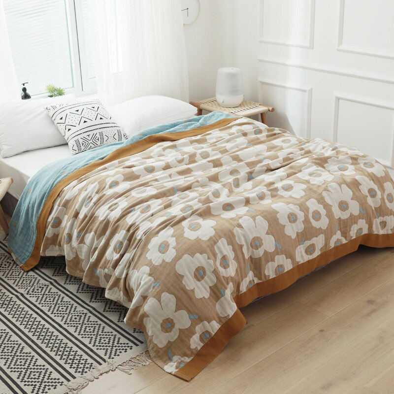 100% Katoen Woonkamer Zon Bloem Badstof Dekbed Reizen Ademend Chic Grote Gooi Deken Dutje Sofa Cover: Camel / 150X200cm