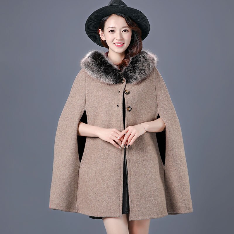 Yisu sjal kvinnor vinter varm plus storlek mantel två begagnade poncho faux cashmere sjal kvinnor imitation päls kofta kappa: Kaki