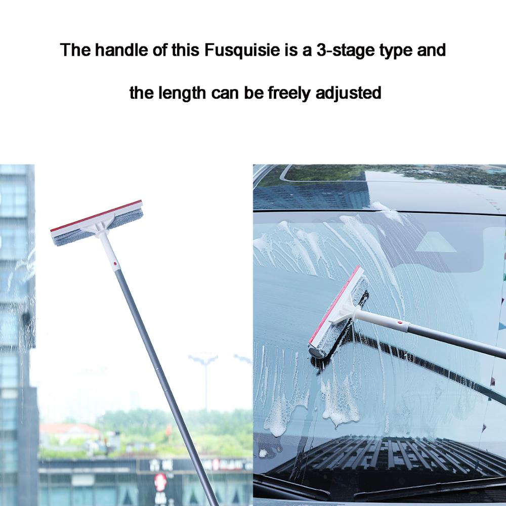 Cleanhome 2 in 1 48" Microfiber Window Squeegee Scrubber with Replacement Pole Attachment for Home High Window Cleaning
