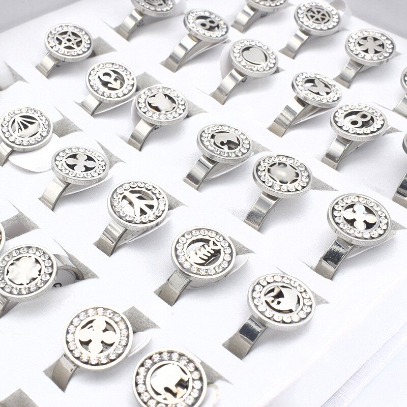 20 stycken/lot vintage retro stil ringar i rostfritt stål för män och kvinnor runda bulk punk ringar: 6