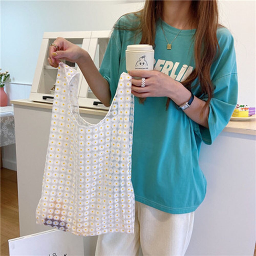 Women Embroidered Light Clear Organza Tote Messenger Shoulder Bags Female Eco Fruit Bag For Girls: 3