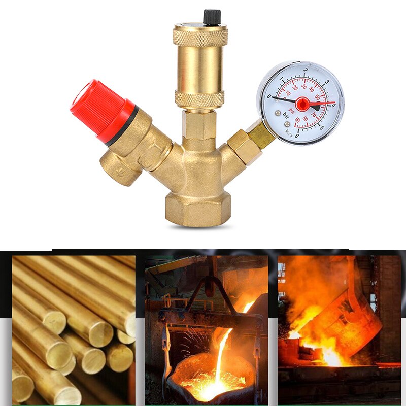 DN25 1 inch Boiler Valve Kit Air Vent Exhaust Pressure Relief Valve with Pressure Gauge Boiler Safety Components