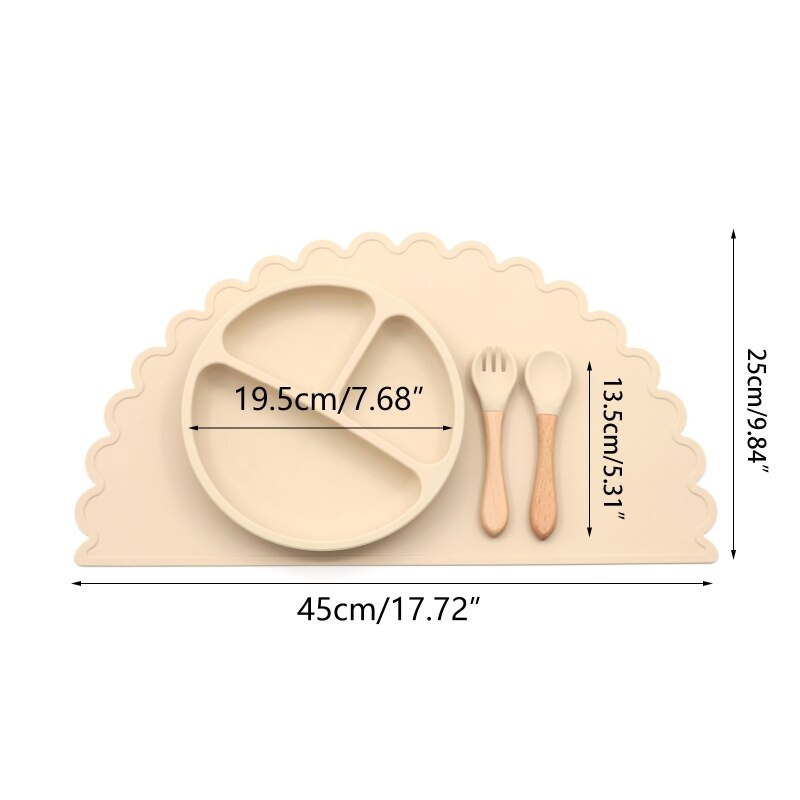 4 Stuks Baby Siliconen Verdeeld Diner Plaat Lepel Vork Placemat Set Zuigeling Servies 87HD