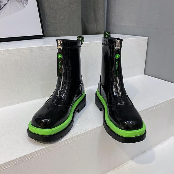 Laarzen halfhoge laarsjes dames leren damesschoenen ronde neus rits lage hak laarsjes kort rubber: Zwarte korte pluche / 36