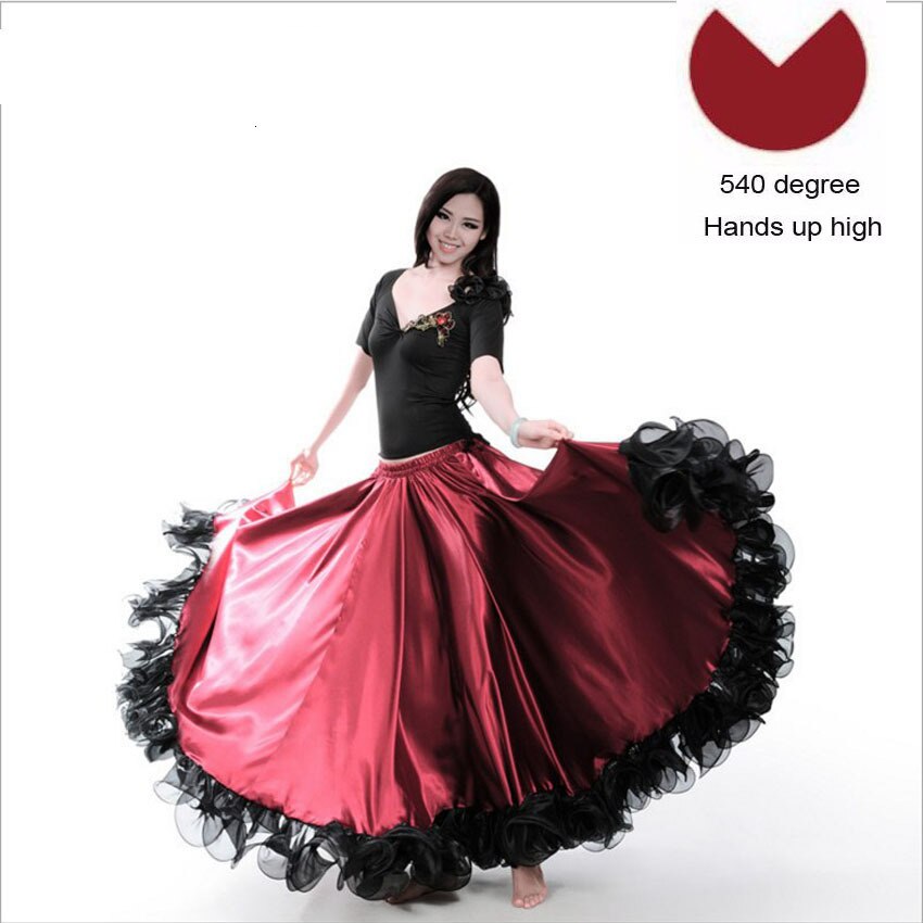 Mode Plus Size Gypsy Stijl Vrouwelijke Spaanse Flamenco Rok Prestaties Buikdans Kostuums Ruches Kanten Jurk Team Prestaties: Red 540degree