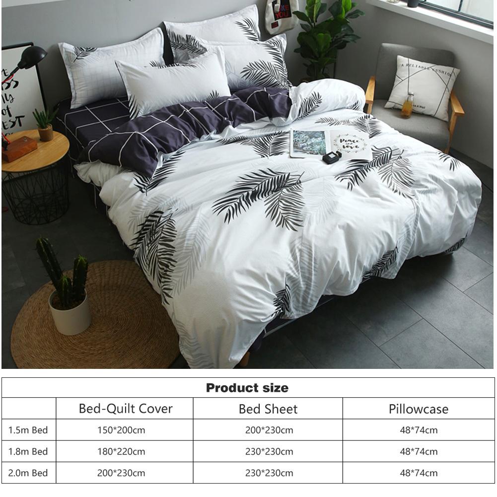 4pcs Simple Bedding Set Banana Leaf Printing Duvet Cover Bed Sheet Print Quilt Duvet Cover Flat Bed Sheet Pillowcase