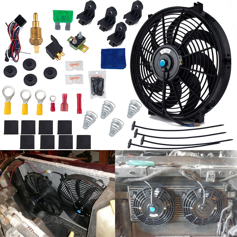 Electric Cooling Radiator Fan Universal 14 inch Radiator Cooling Fan with Thermostat Wiring Switch Relay Kit