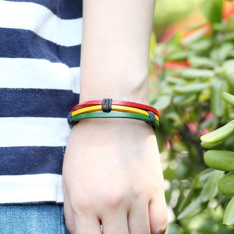 Red Green Yellow Tri-color Woven Leather Bracelet Charm Bracelets for Women Jewelry Accessories