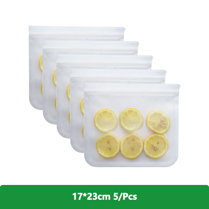 1/5/10 stk. genanvendelige opbevaringsposer til mad, bpa-fri fryseposer, silikone lynlåsposer til rejsekød, salat, frugt eller opbevaring af mad: Hvid