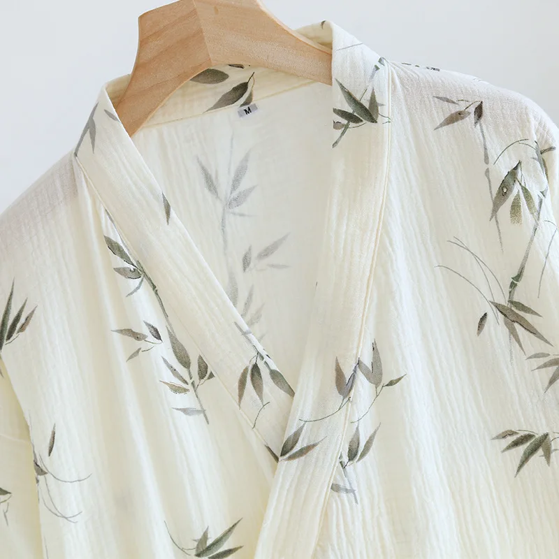 Katoenen Bamboe Bedrukte Nachtkleding Badjassen Voor Dames Lente En Zomer Dubbellaags Dunne Huiskleding Pyjama Gewaden