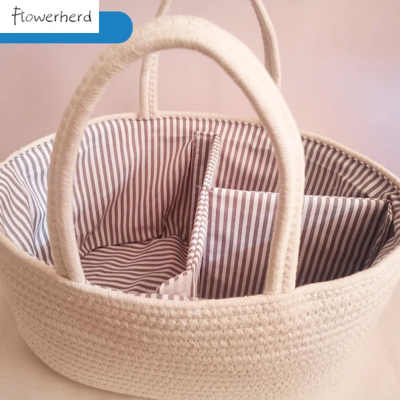 Stor baby ble caddy organizer kurv bomulds reb håndlavet ble opbevaring kurv bærbar til piger børnehave ble organisator