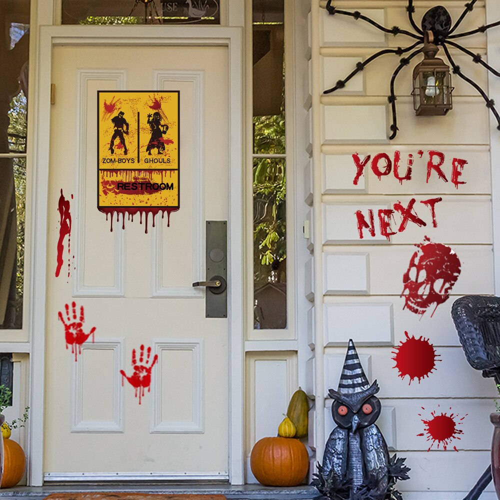 Lot De 4 Autocollants Fenêtre Halloween - Empreintes De Main Sanglantes, Vinyle électrostatique Réutilisable