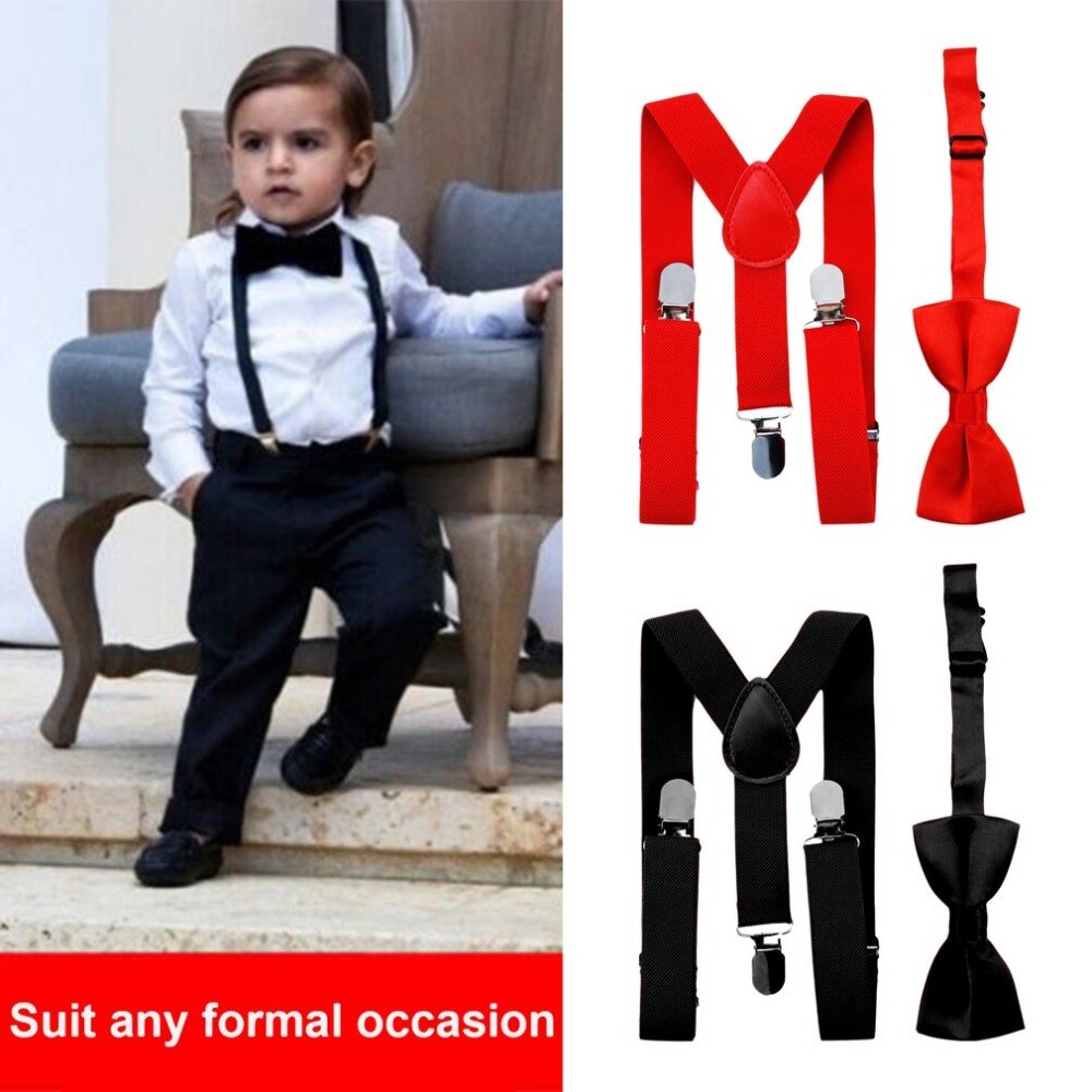 Kids Elastische Bretels & Bow Tie Bijpassende Smoking Pak Unisex Jongen Meisje Bowtie Kinderen Kostuum Verstelbare Y-Back Brace riem