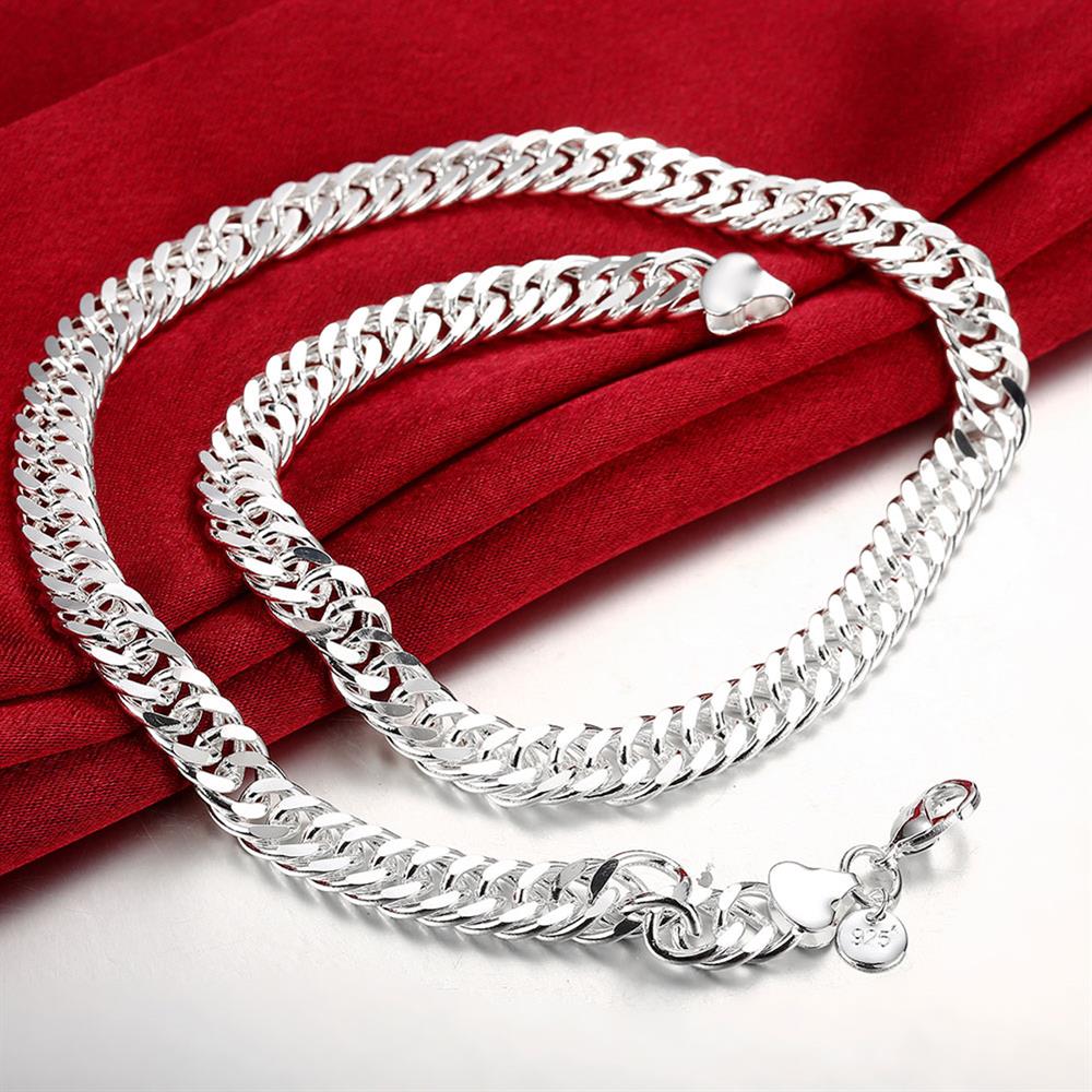 Charm 925 Sterling Zilveren Armbanden Ketting Sieraden Set Classic Mannen 10Mm Chain 20/24 Inch Mode Party Kerstcadeaus