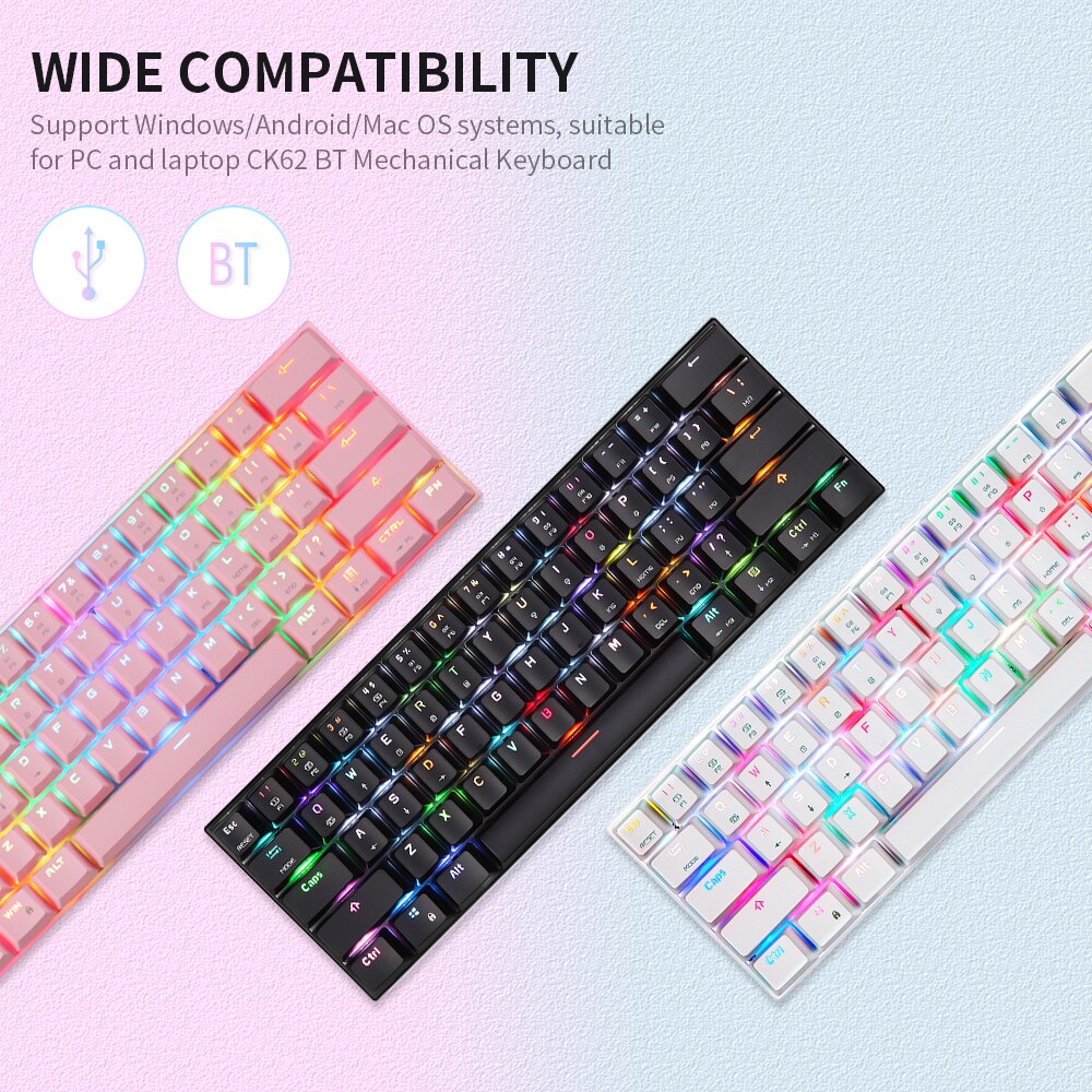 Motospeed CK62 61 Keys USB Wired BT Dual Mode Mechanical Keyboard with RGB light effects Gaming Keyboard for pc laptop computer