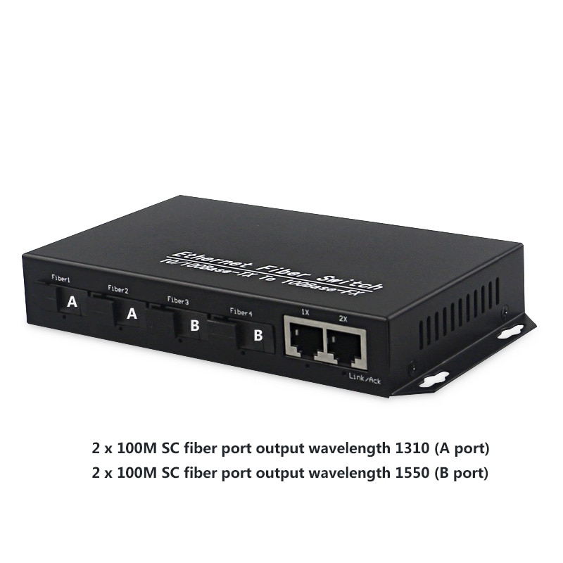 4 port fiber schakelaar om rj45 media converter 10/100 m 4 fiber en 2 rj45 CAT5/6 VLAN snelle ethernet optical fiber switch