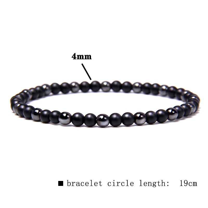 Pulsera de hematita Natural para hombre y mujer, brazalete de cuentas de piedra negra, joyería elástica hecha a mano, de equilibrio, 4 mm