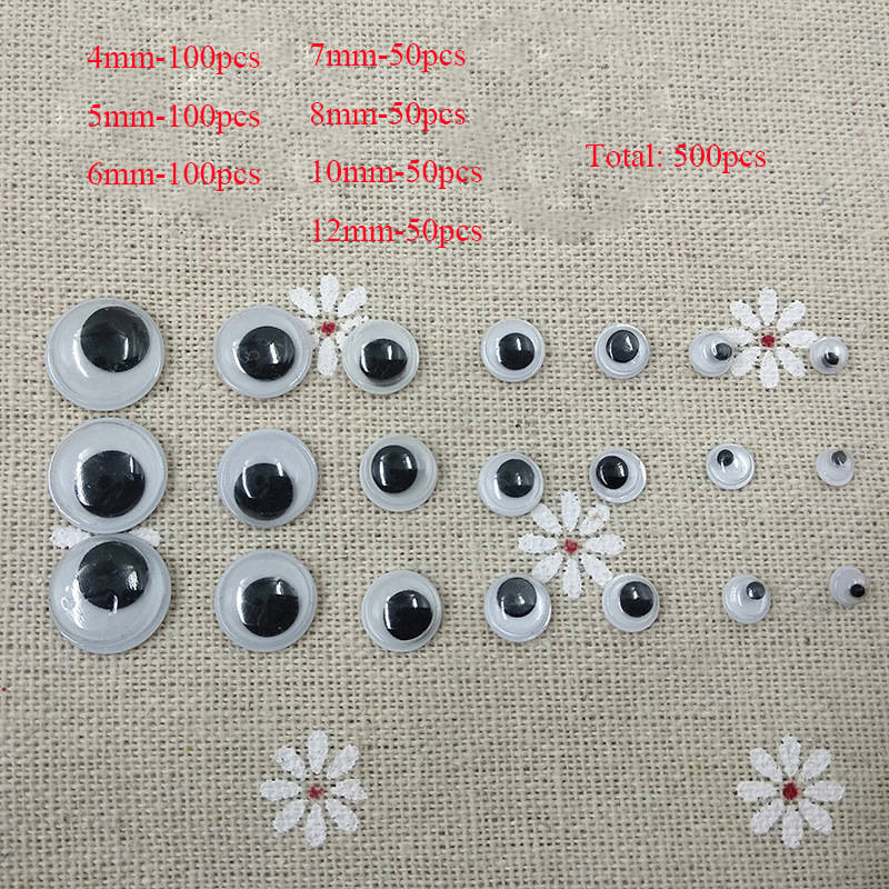 500pcs/lot Googly Eyes Stems Pompom Mixed Self-adhesive Eyes Glue On DIY For Toys Dolls Wiggly Eyeballs Scrapbooking Accessor: 500pcs Mixed