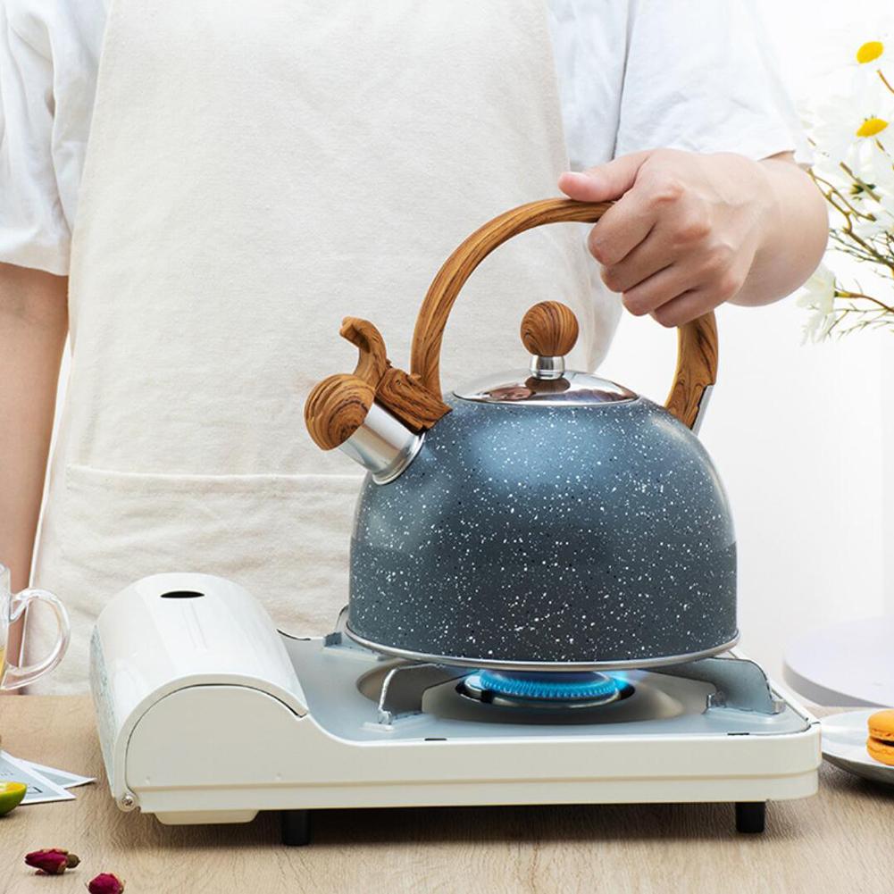 2.5l theepotten met fluitende werking, premium roestvrijstalen theepot met houten handvat, geschikt voor alle warmtebronnen