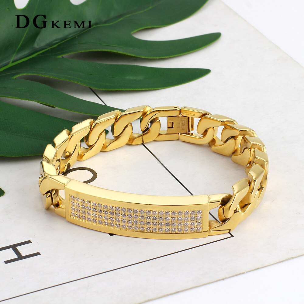 Hip Hop Multi-layer Crystal Men's Rapper Bracelet Full Rhinestone Pave Gold Color Miami Cuban Link Chain Bracelets Men Jewelry