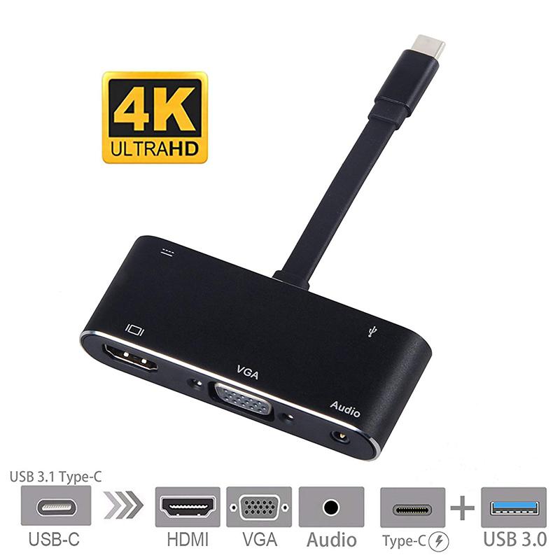 EastVita USB C naar HDMI VGA Adapter HDMI/VGA/Audio/USB 3.0 Poort + USB C Poort (pd) converter voor Macbook Samsung Laptop