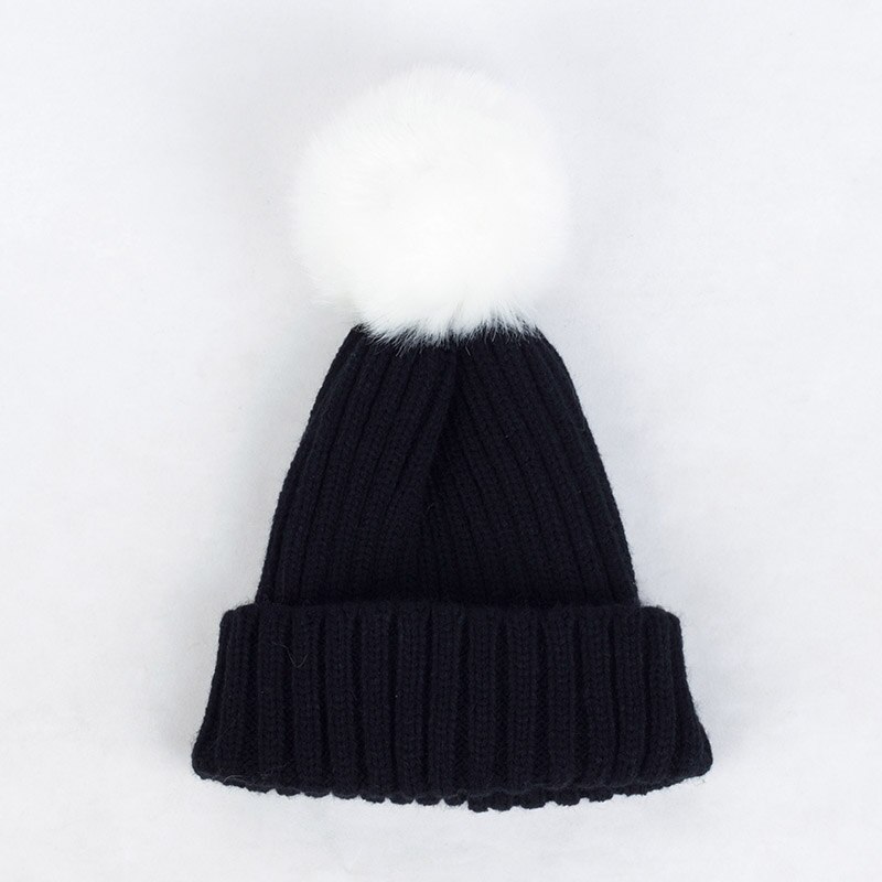 Geebro Lue for Barn - Koselig Strikket Lue med Pompon - Vinter Høst - Unisex: Svart hvit