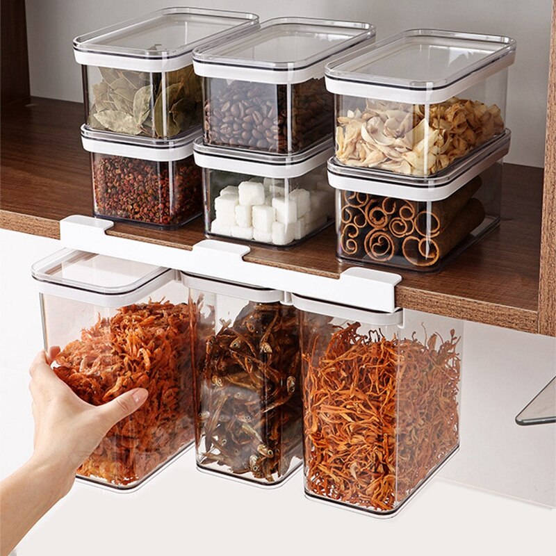 Wall-mounted Food Storage Cans Plastic Stacked Food Storage Container Box Refrigerator Sliding Sealed Jar Kitchen Supplies