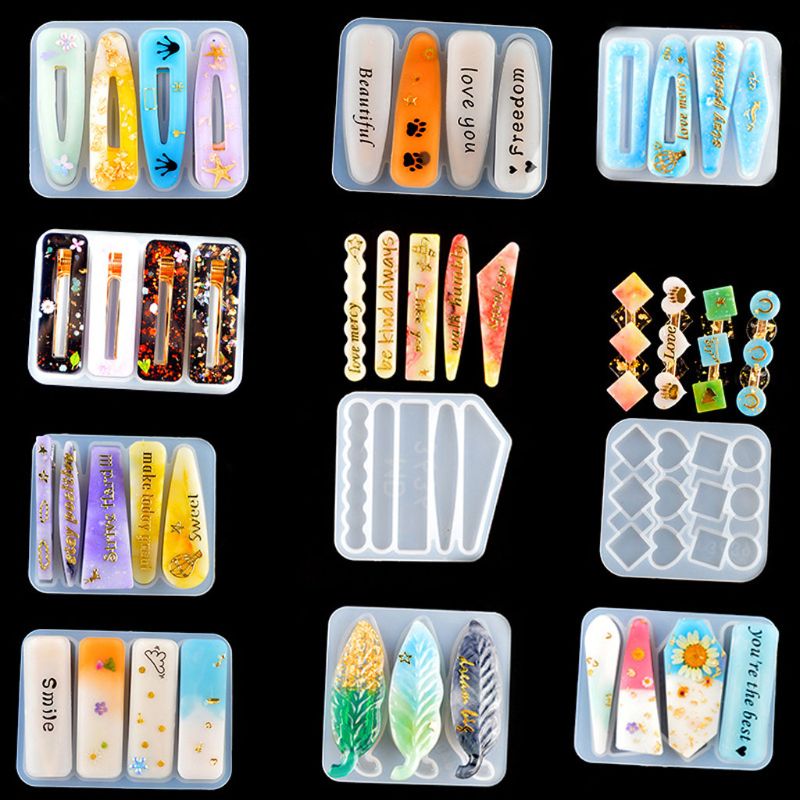 10Pcs Resin Molds DIY Hair Pin Casting Mold Set Barrettes Silicone Molds Jewelry Making Epoxy Resin Acrylic Hair Clip Mold Kit