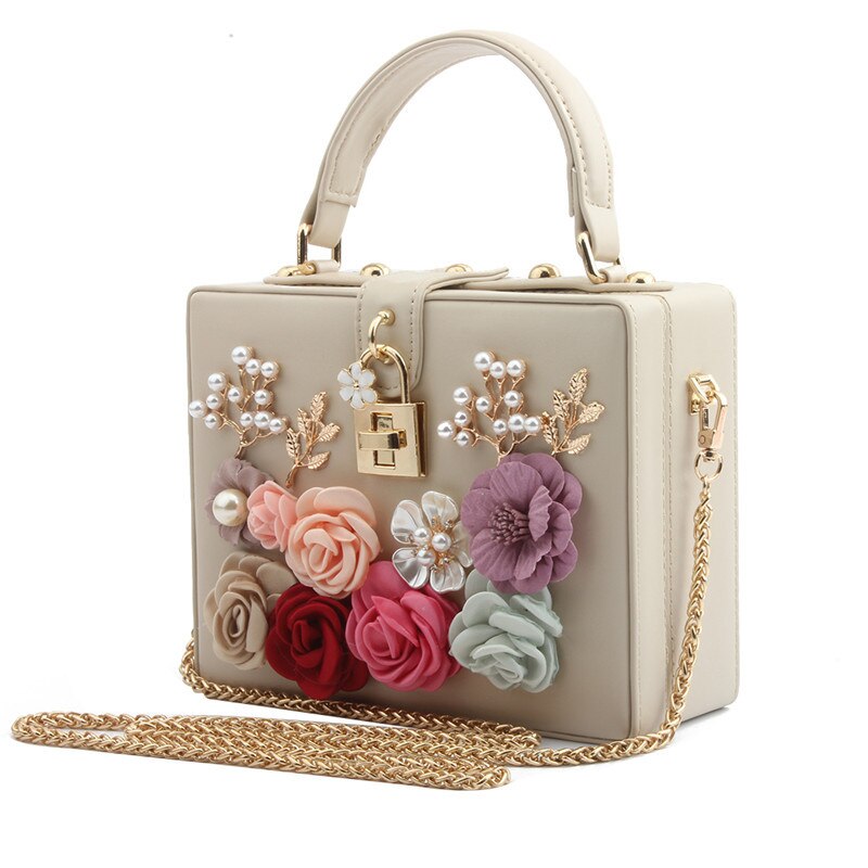 Luxe Handtassen Voor Vrouwen Diamant Schouder Crossbody Tassen Kettingen Avond Flappen Dames Bloem Doos Lock Clutch Purse