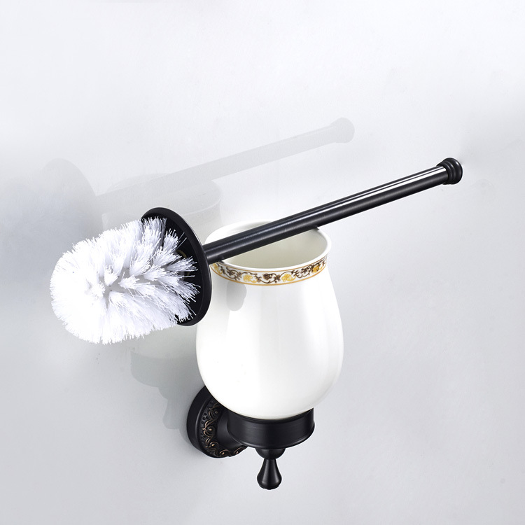 Bathroom Accessories Oil Rubbed Bronze Toilet Brush and Holder, Wall Mounted, Solid Brass / ceramic, Space Saving, Deep Cleaning