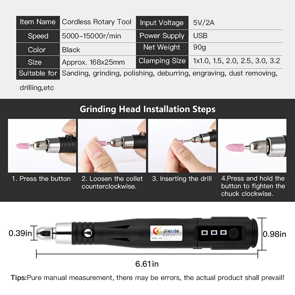 15000rpm Adjustable 3 Speeds Electric Grinder Mini Drill Rotary Tools Grinding Machine USB Engraving Pen with Drill Bits Tools