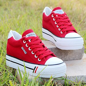 Frauen Plattform Turnschuhe Frau Keil lässig Schuhe Atmungs Trainer Weibliche Turnschuhe Frau Gittergewebe Schuhe: rot / 35
