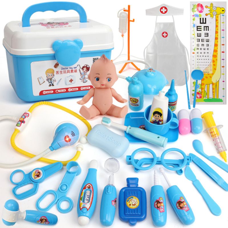 Juego Popular de 26/31/39 Uds. Doctor de juguete de enfermera, juego de dentista para niños y niñas,: 31PC  BL