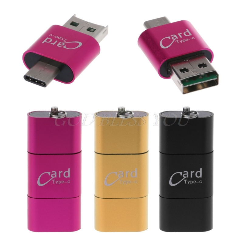 Mini leitor de cartão universal 3 em 1, leitor de cartão otg tipo c de alumínio com usb 3.0 para 2 ranhuras tf sd para telefones pc envio direto da gota