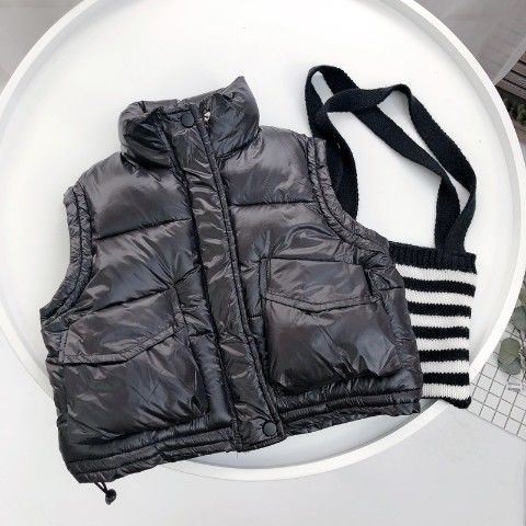 Kinderen winter trekkoord kraag dik vest jas jongens koreaanse meisjes jongens tiener jassen kinderen bovenkleding donsjas: Zwart / 5 hoogte 100-110cm