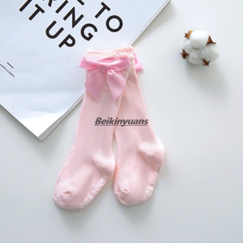 Calcetines largos antideslizantes con lazo para niña, medias hasta la rodilla de princesa, de algodón, para bebé